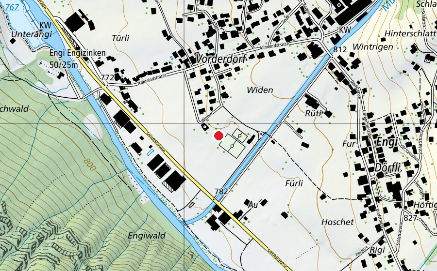 Carte indiquant l’emplacement de Pumptrack Engi (Place de jeux)