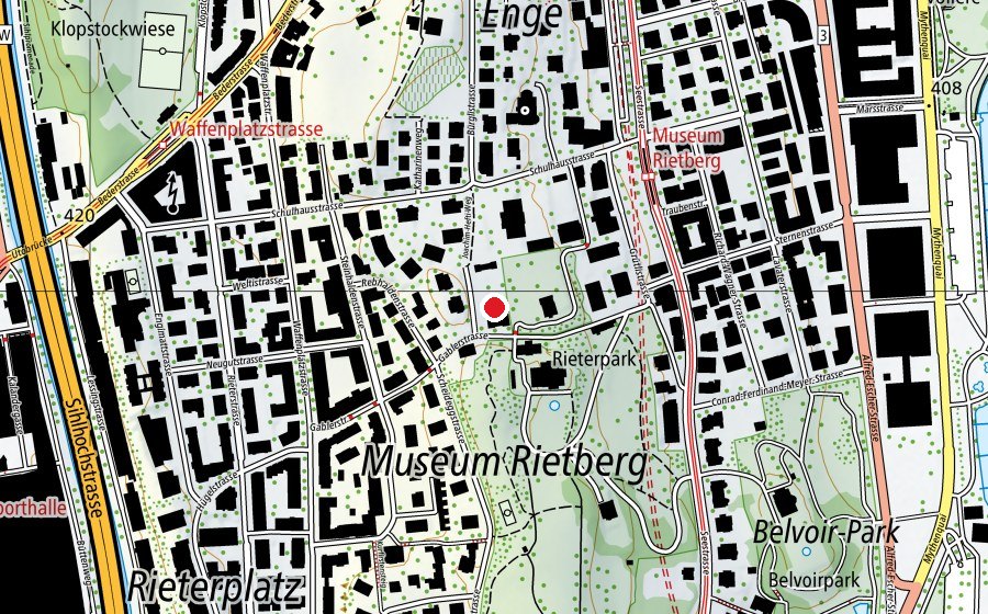 Karte mit dem Standort von Quartiertreff Enge (Spielplatz)