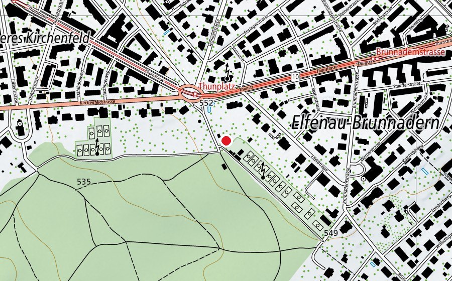 Map showing the location of Quartiertreff Thunplatz (Playground)
