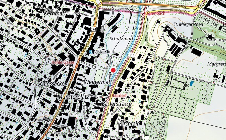 Carte indiquant l’emplacement de Robi-Spielplatz Binningen (Place de jeux)
