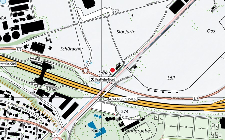 Karte mit dem Standort von Robinsonspielplatz Pratteln (Spielplatz)