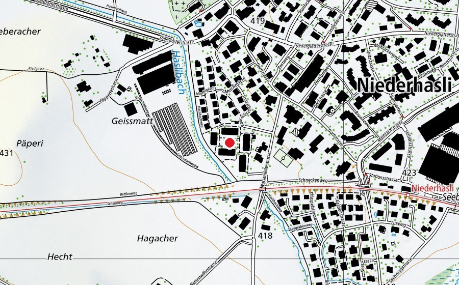 Carte indiquant l’emplacement de Rooswiesen Spielplatz (Place de jeux)
