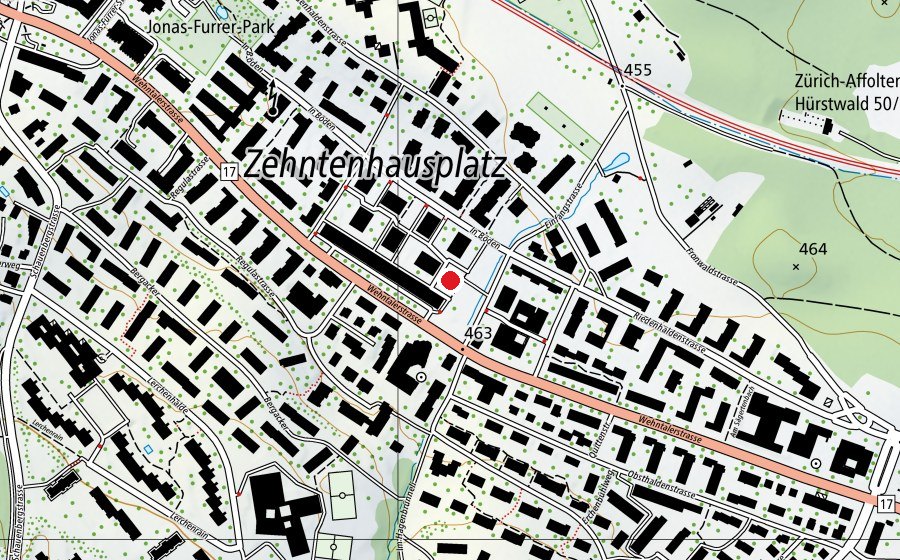 Karte mit dem Standort von Rote Hügellandschaft (Spielplatz)