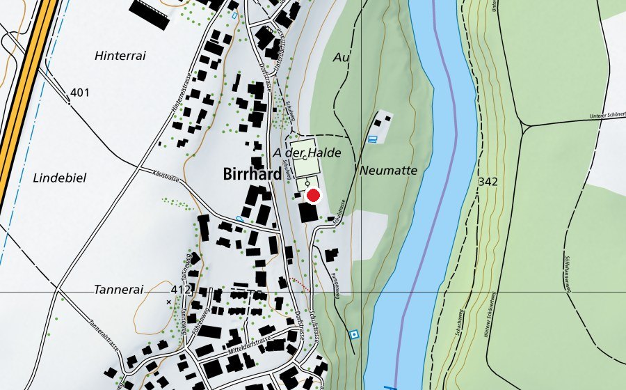 Carte indiquant l’emplacement de Schule Birrhard (Place de jeux)