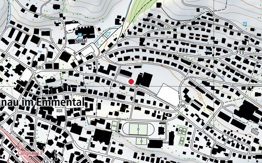 Map showing the location of Schulhaus Spielplatz (Playground)