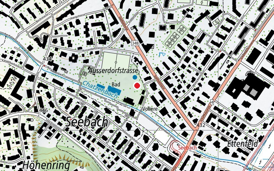 Map showing the location of Seebach Freibad (Playground)