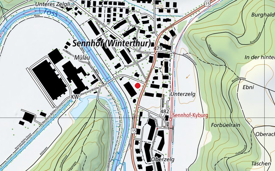 Mappa con la posizione di SH Sennhof Neubau (Parco giochi)