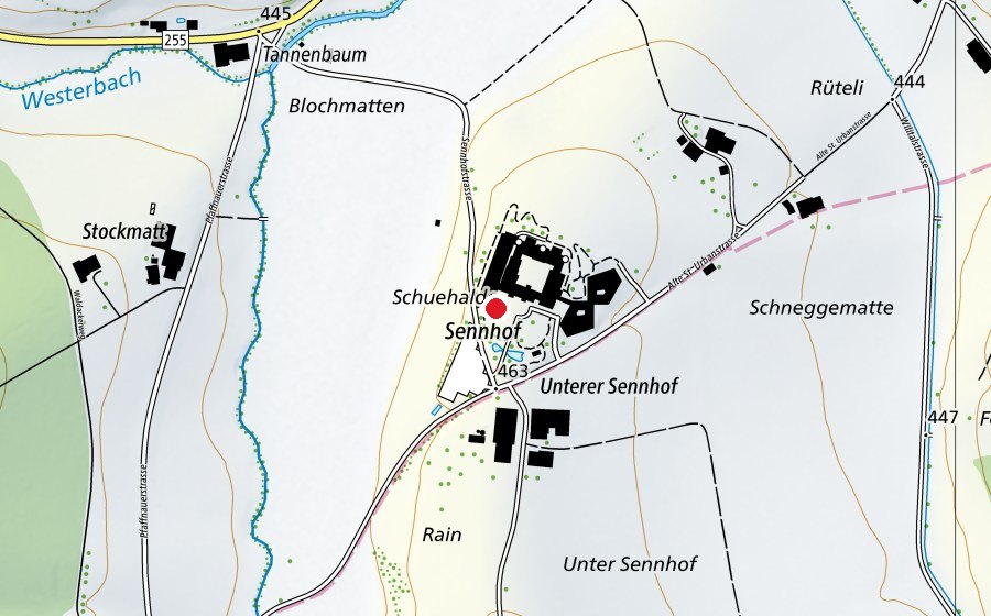 Karte mit dem Standort von Spielplatz am Pflegeheim Sennhof (Spielplatz)