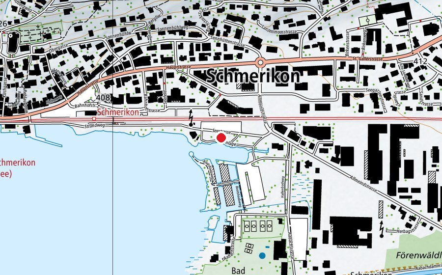 Map showing the location of Spielplatz am See (Playground)