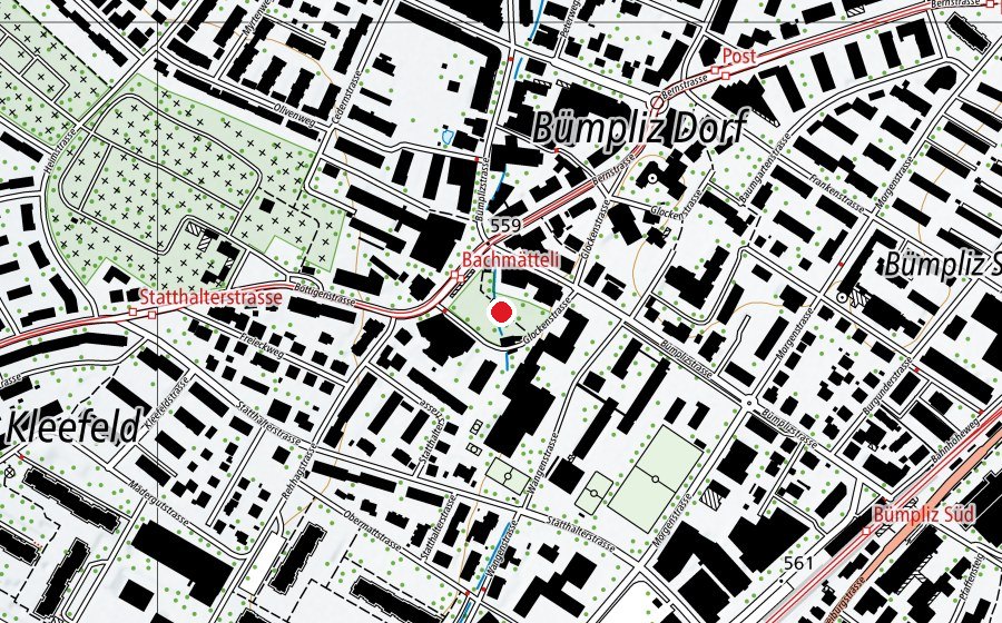 Carte indiquant l’emplacement de Spielplatz Bachmätteli (Place de jeux)