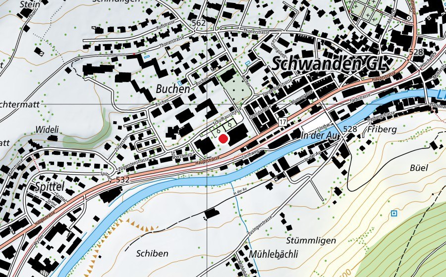 Carte indiquant l’emplacement de Spielplatz beim Gemeindezentrum Schwanden (Place de jeux)
