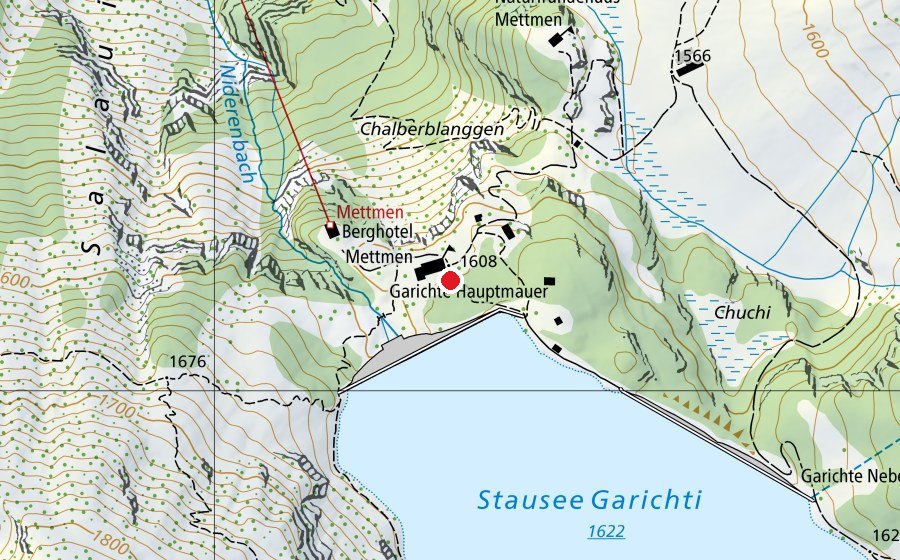 Mappa con la posizione di Spielplatz Berghotel Mettmen (Parco giochi)