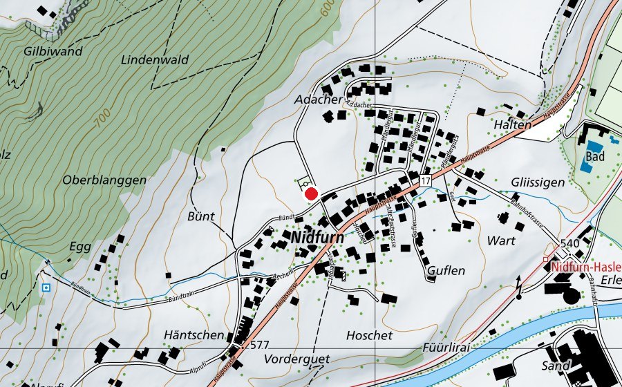 Map showing the location of Spielplatz Bündt Nidfurn (Playground)