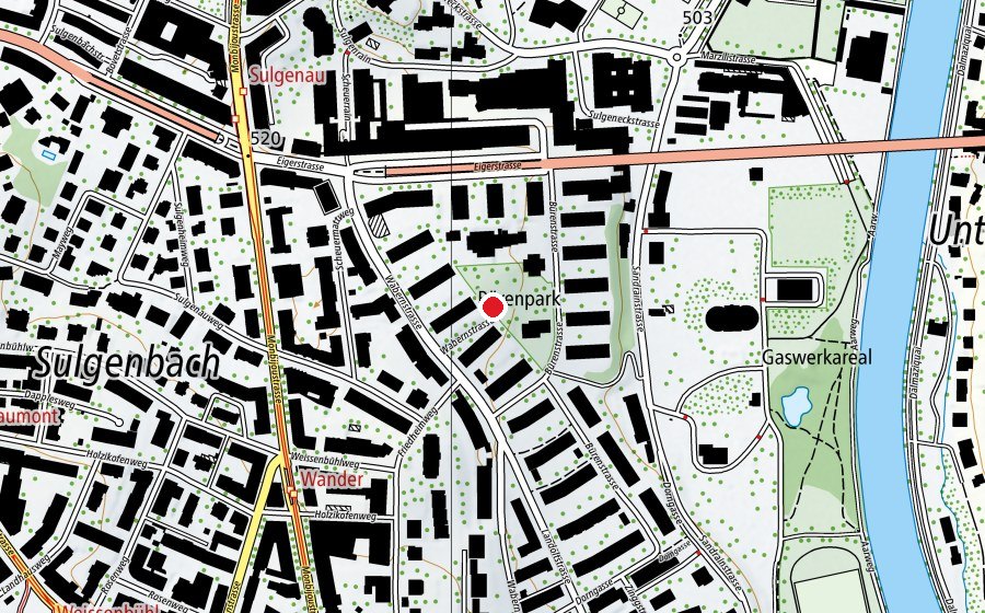 Carte indiquant l’emplacement de Spielplatz Bürenpark (Place de jeux)