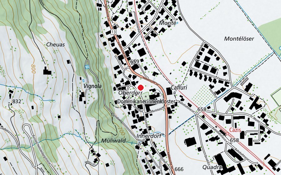 Mappa con la posizione di Spielplatz Cazis Oberdorf (Parco giochi)