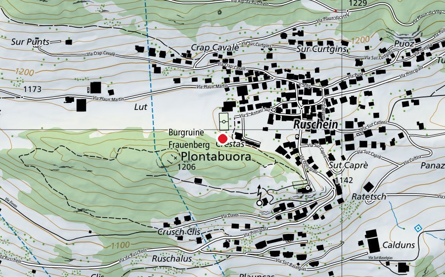 Map showing the location of Spielplatz Crestas (Playground)