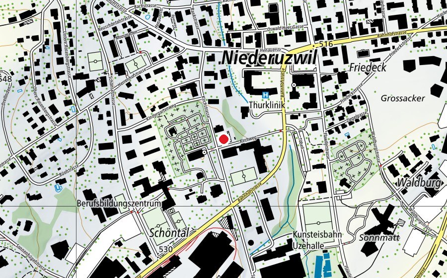 Karte mit dem Standort von Spielplatz der Schulanlage Kirchstrasse (Spielplatz)