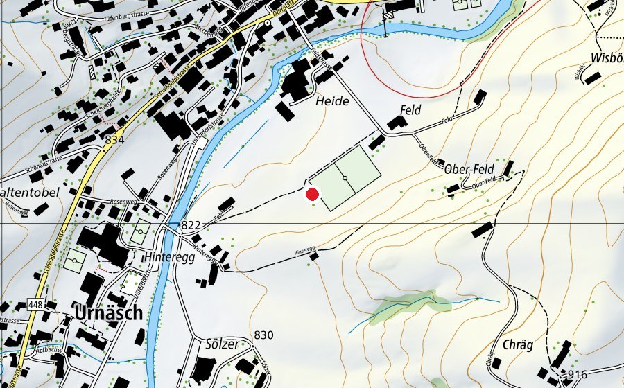 Carte indiquant l’emplacement de Spielplatz Feld (Place de jeux)
