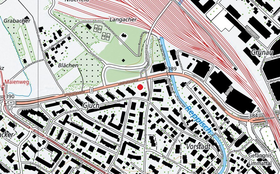 Map showing the location of Spielplatz Gjuch (Playground)