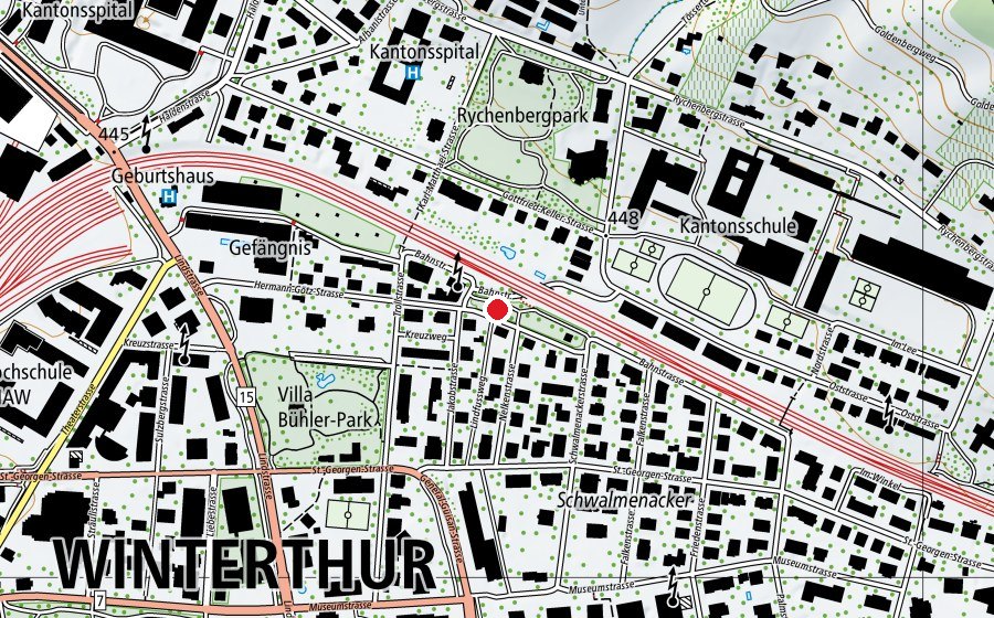 Mappa con la posizione di Spielplatz Hermann Götz-Strasse (Parco giochi)