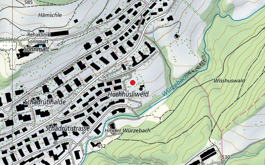 Carte indiquant l’emplacement de Spielplatz Hochhüsliweid (Place de jeux)