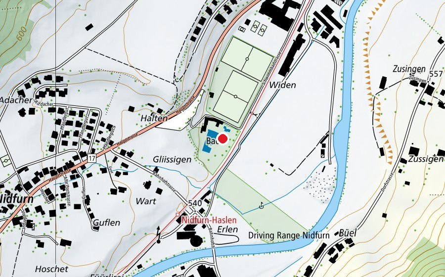 Carte indiquant l’emplacement de Spielplatz im Schwimmbad Wyden (Place de jeux)