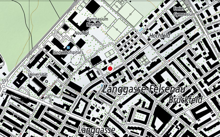 Mappa con la posizione di Spielplatz Kindergarten Hochfeld (Parco giochi)