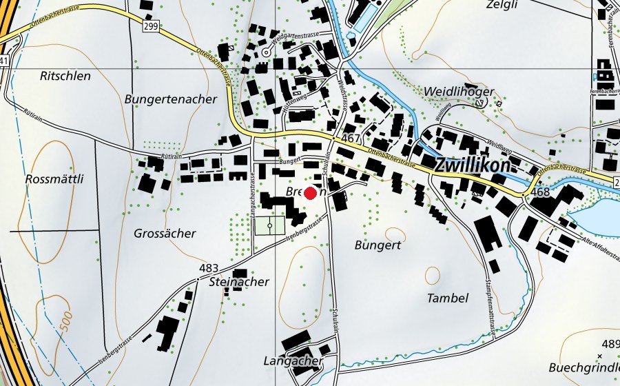 Mappa con la posizione di Spielplatz Kindergarten/Schulhaus (Parco giochi)