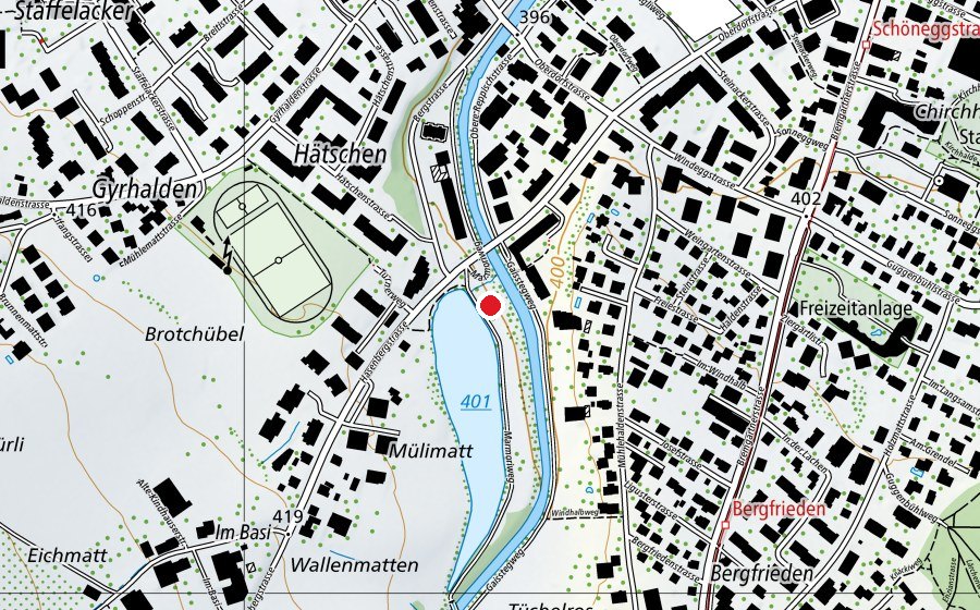 Karte mit dem Standort von Spielplatz Marmoriweiher (Spielplatz)