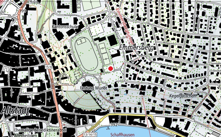 Mappa con la posizione di Spielplatz Munotpromenade (Parco giochi)