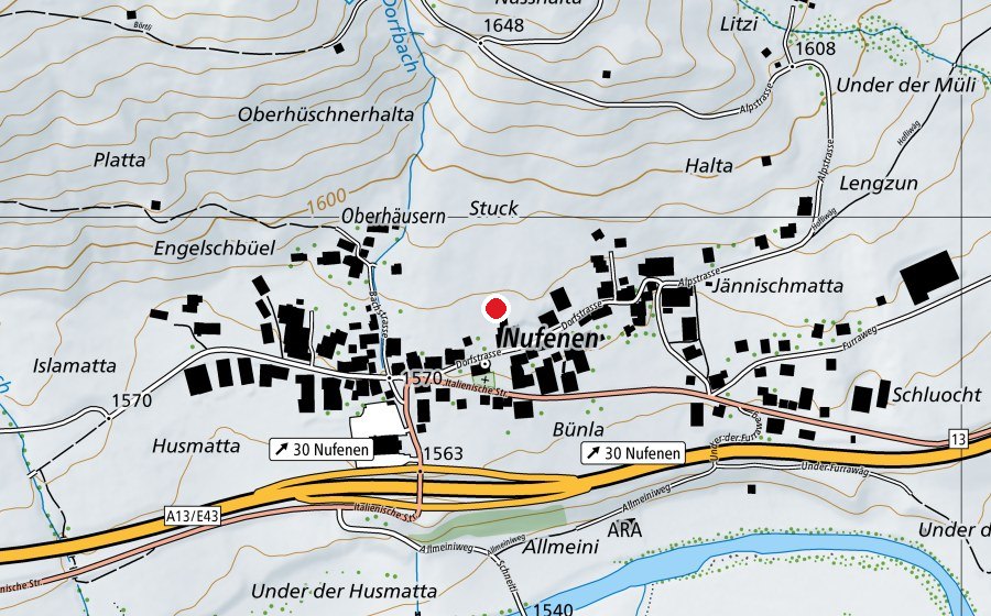 Map showing the location of Spielplatz Nufenen (Playground)