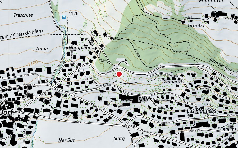 Map showing the location of Spielplatz Plaids (Playground)