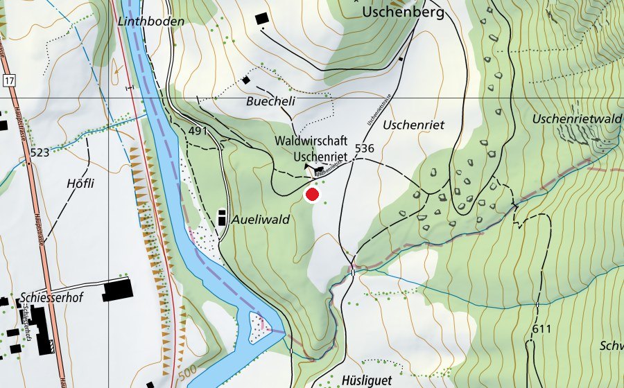 Karte mit dem Standort von Spielplatz Restaurant Uschenriet (Spielplatz)