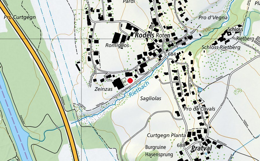 Mappa con la posizione di Spielplatz Rodels (Parco giochi)