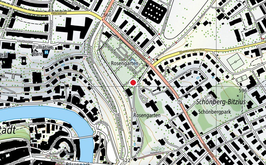 Mappa con la posizione di Spielplatz Rosengarten (Parco giochi)