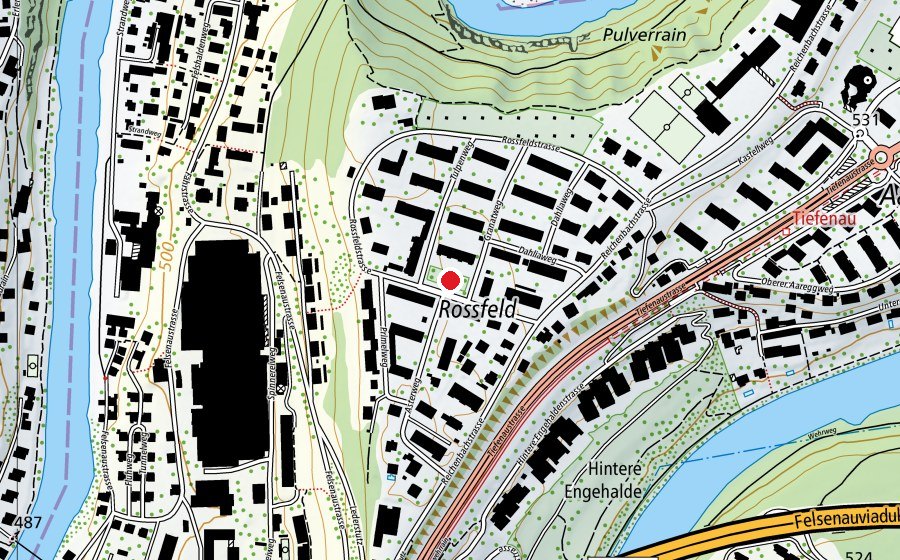 Mappa con la posizione di Spielplatz Rossfeldstrasse (Parco giochi)