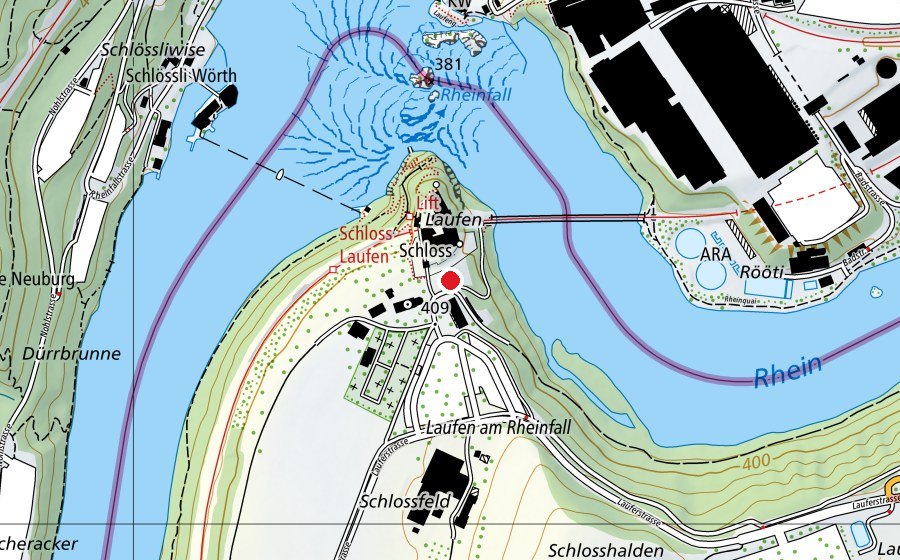 Mappa con la posizione di Spielplatz Schloss Laufen am Rheinfall (Parco giochi)