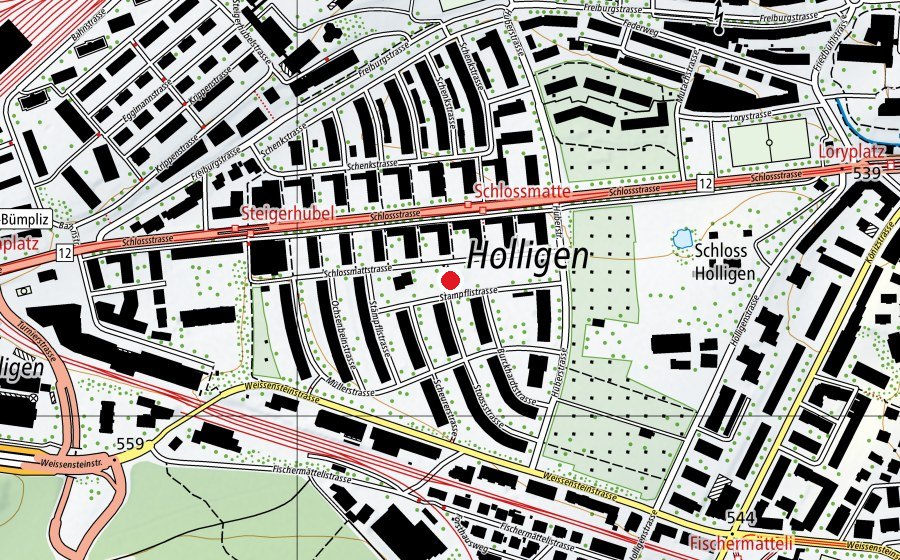 Carte indiquant l’emplacement de Spielplatz Schlossmatte (Place de jeux)
