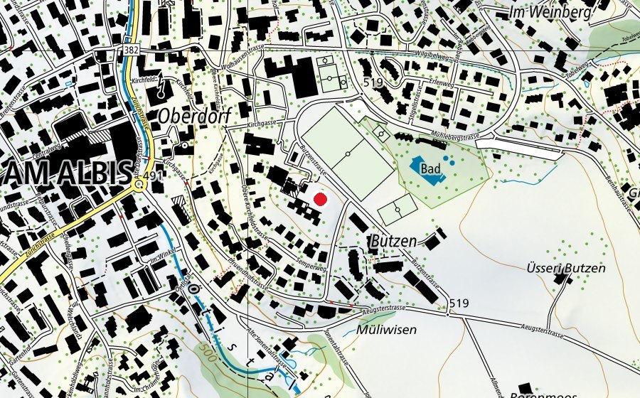Mappa con la posizione di Spielplatz Schulhaus Butzen (Parco giochi)