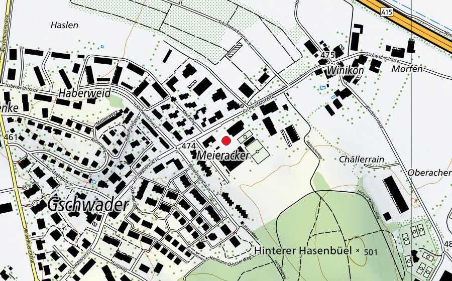 Carte indiquant l’emplacement de Spielplatz Schulhaus Gschwader (Place de jeux)
