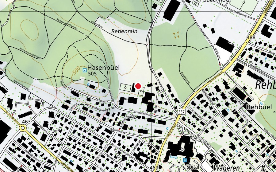 Map showing the location of Spielplatz Schulhaus Hasenbühl (Playground)