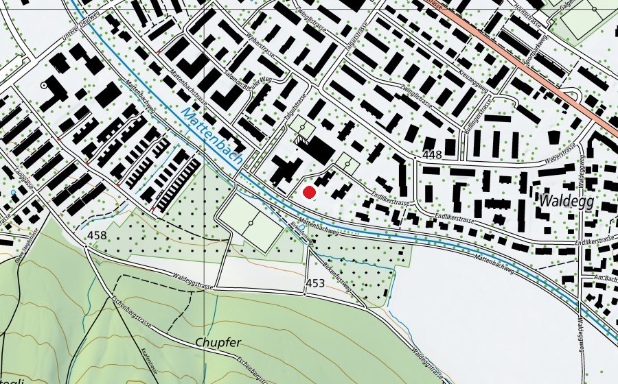 Map showing the location of Spielplatz Schulhaus Mattenbach (Playground)
