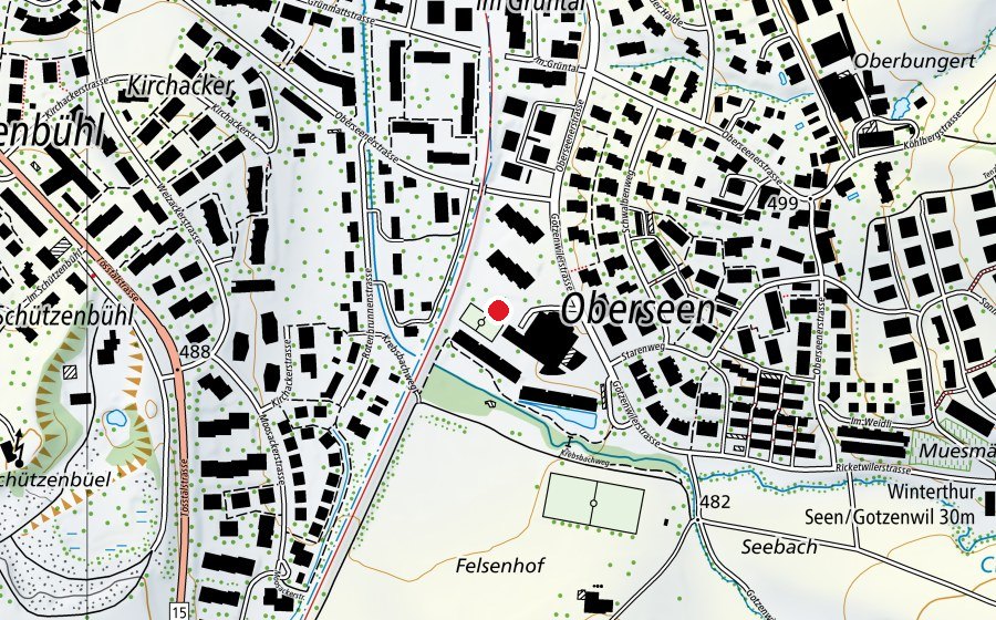 Carte indiquant l’emplacement de Spielplatz Schulhaus Oberseen (Place de jeux)