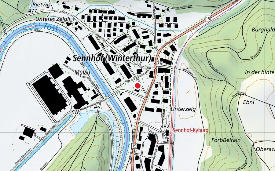 Mappa con la posizione di Spielplatz Schulhaus Sennhof Altbau (Parco giochi)