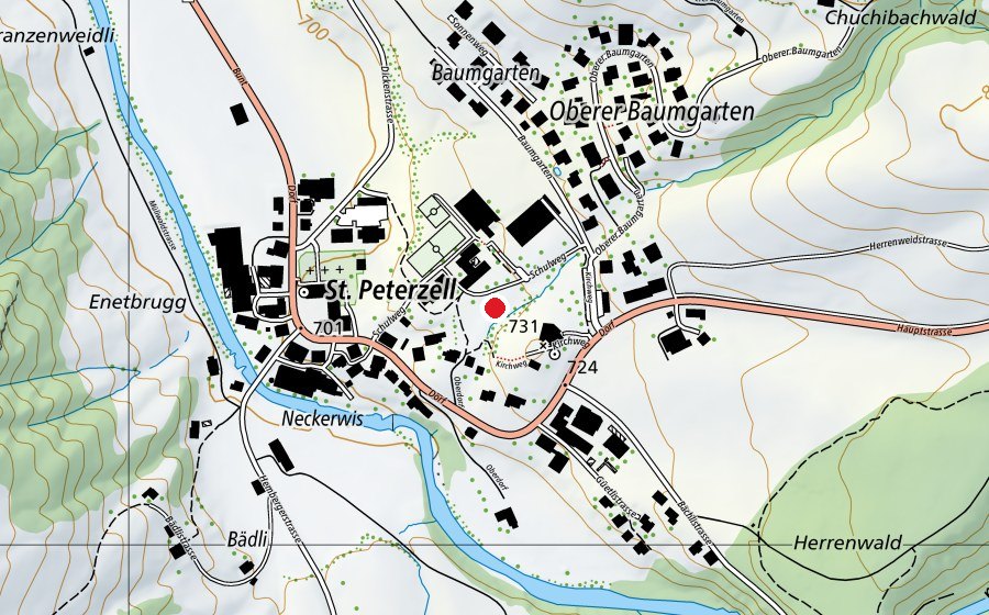 Map showing the location of Spielplatz St. Peterzell (Playground)