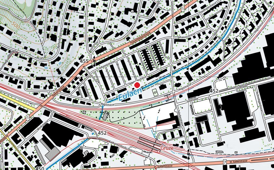 Carte indiquant l’emplacement de Spielplatz Talwiesen (Place de jeux)