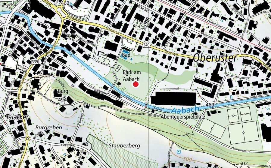 Karte mit dem Standort von Spielplatz und Spielwiese Dorfbad (Spielplatz)