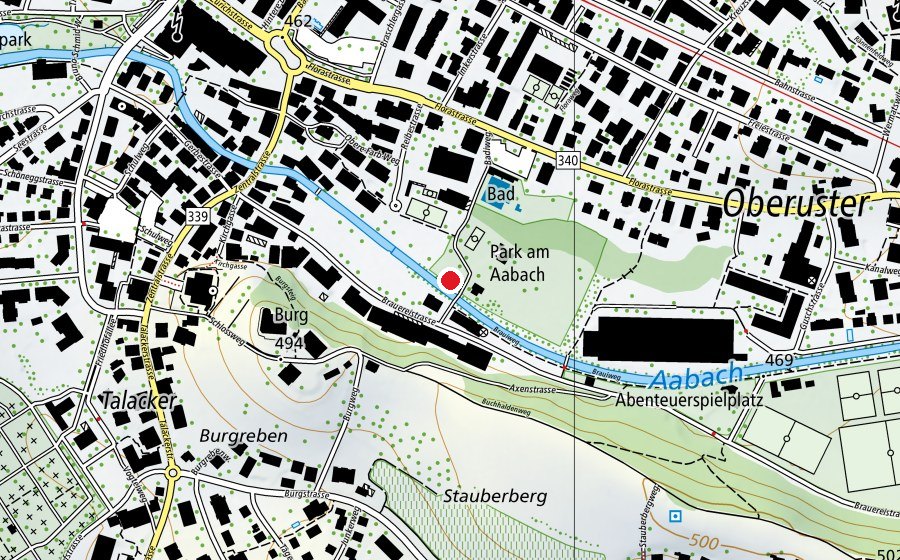 Mappa con la posizione di Spielplatz Villa am Aabach (Parco giochi)