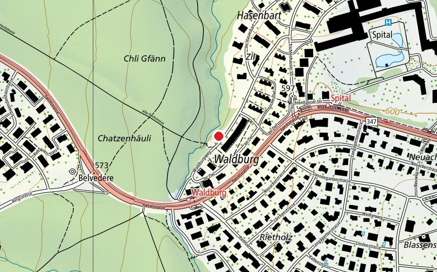 Map showing the location of Spielplatz Waldburg (Playground)