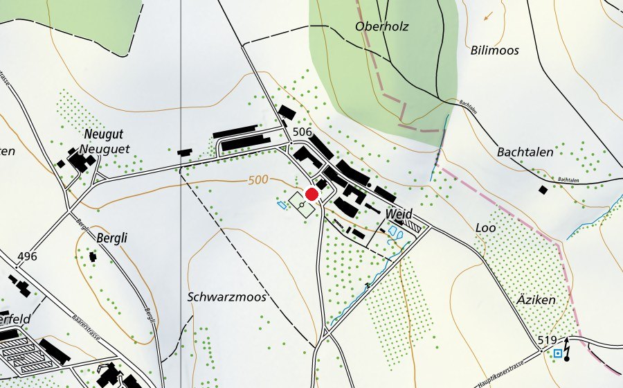 Map showing the location of Spielplatz zur Weid (Playground)